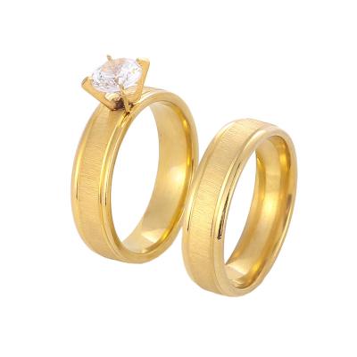 China FASHIONABLE Custom Ring Manufacturer Stainless Steel Zircon Ring High Quality 18k Gold Plated Fashion Couples Wedding Ring for sale