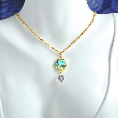 China Manufacturer FASHIONABLE Custom Jewelry Stainless Steel, SS+Brass Fashion Pendant Women Stone Necklace, Stainless Still Gold Plated Jewelry for sale