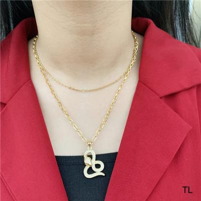 China Fashionable Manufacturer Custom Stainless Steel Jewelry Non Fade Women Layered Necklace Snake Pendant Necklace Gold Plated Jewelry Wholesale for sale