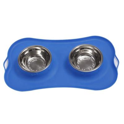 China Sustainable Wholesale Silicone Dog Bowl Stainless Steel Non-slip Eco-friendly Drinking Bowl For Pets for sale