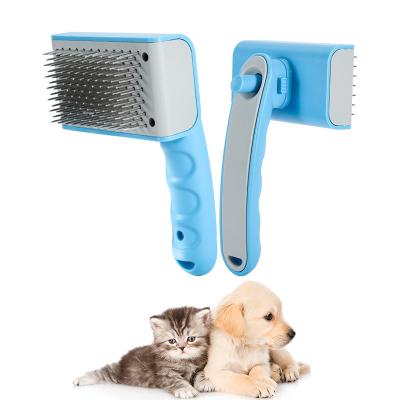 China 2021 Pet Supplies Viable Slicker Long Hair 2 in 1 Massage Self Cleaning Dog Grooming Pet Grooming Brush for sale