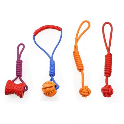 China 2021 Viable New Arrival Interactive Aggressive Rubber Dog Chewing Toy With Bite Rope for sale