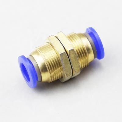 China Nylon or Polyurethane Connector One Touch Union Air Hose Fittings Soft Brass Pneumatic Straight Fitting Plastic Bulkhead Polyurethane P.M. for sale