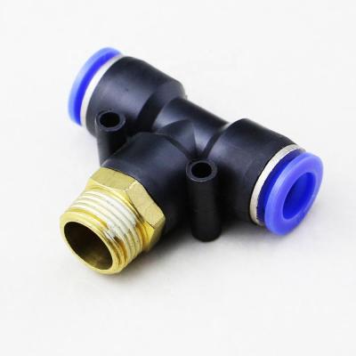 China PB Hotels Tee Connector Straight Male Thread Quick Connector Brass Pneumatic Air Fitting for sale