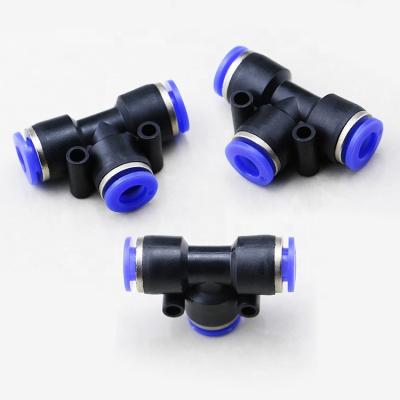 China Hotels Pneumatic Fitting Kits 3 Way Pneumatic Quick Push In Medical Elbow Air Fittings PE T Tube Air Connector for sale