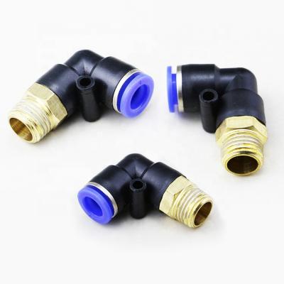 China Hotels 90 Degree PL Elbow Connector Male Thread Plastic Elbow Pneumatic Air Fitting Brass Fittings for sale