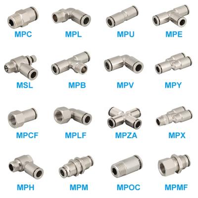 China Hotels Nickel Plating Metal Pneumatic Fitting Pipe Fitting Brass Pneumatic Connector Push for sale