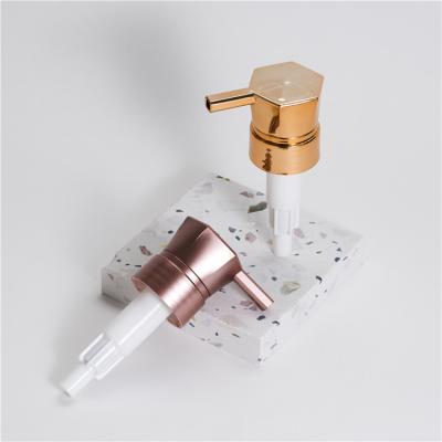 China Non Spill China Factory Price Golden Aluminum-plastic Material Hand Press Shampoo Dispenser Liquid Lotion Pump for sale