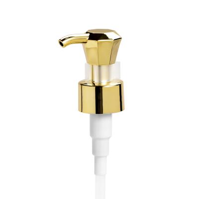 China Non Spill Up-Down Gold Screw Cap Custom 28/410 Aluminum-plastic Body Lotion Pump Head For Bottles for sale