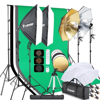 China LS5200 Durable Photo Studio Kits Photography Softbox Shooting Umbrella Set Two-color Soft Light Kit With Backdrop Box Stand for sale