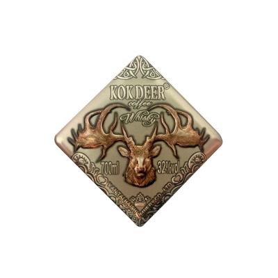 China OEM Waterproof Printing Self Adhesive Embossed Gold 3d Metal Deer Wine Label For Ice Wine for sale