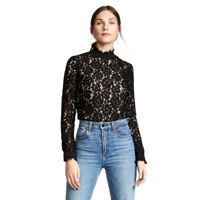 China Autumn Breathable Ladies Long Sleeves Blouses Tops Black Lace Blouses Shirts for sale