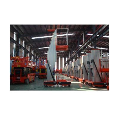 China Customizable Manual Hydraulic Vertical Towable Vertical Towable Man Lift Company Motion Aluminum Alloy Lift Person Lift Twin Mast for sale