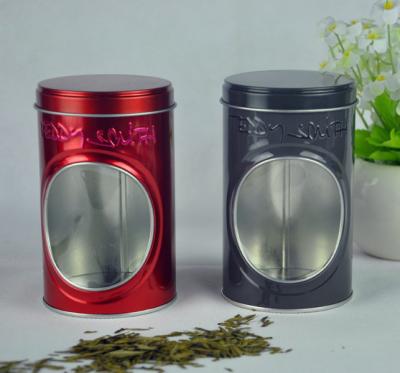 China Display Food Grade Tin Containers With Window And Embossing On Box Body for sale