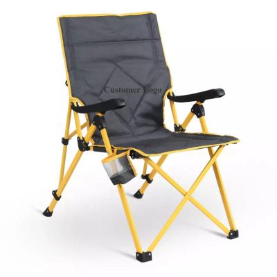 China Modern Adjustable 3 Position Outdoor Relax Reclining Metal Folding Beach Camping Chair With Built-in Cup Holder Armrest for sale