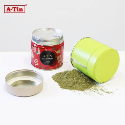 China Food Wholesale Custom Small Round Tea Powder Packing Tin Box Coffee Bean Tea Jar Metal Food Safe Tin Container Customized Logo Tins for sale