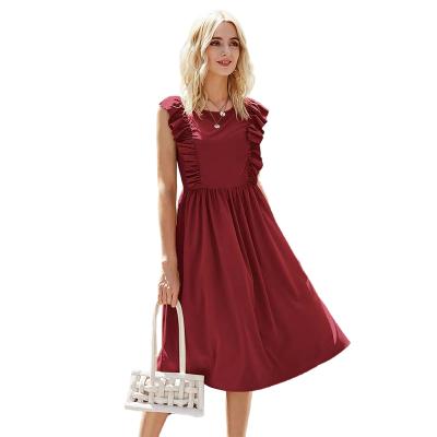 China Women Girls Summer Solid Color Beach Sleeveless Breathable Ruffled Cheap Casual Dress for sale