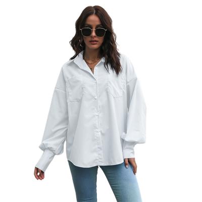 China Women's blouses and shirts loose spring white cotton shirt lantern drop shoulder breathable long/sleeve new summer style for sale