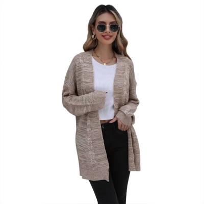 China 2021 New Autumn Winter Solid Color Flower Coat Women's Breathable Knitting Length Loose Casual Twisted Cardigan Sweaters for sale