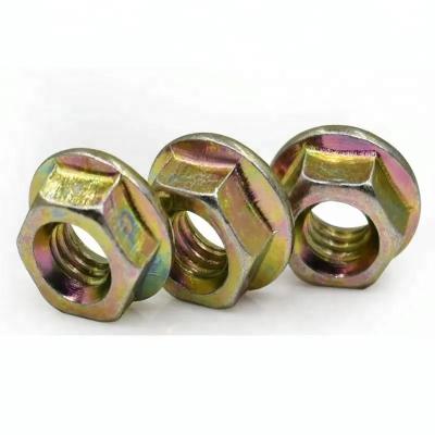 China Heavy industry carbon steel nutressionmpression brass nut and zinc coated yellow hex flange nut DIN6923 for sale