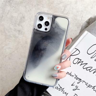 China Shockproof Luminous Liquid Sand Silicone Case Quicksand Phone Case For Samsung A02S S21 Ultra Dynamic Glitter Sand Back Cover for sale