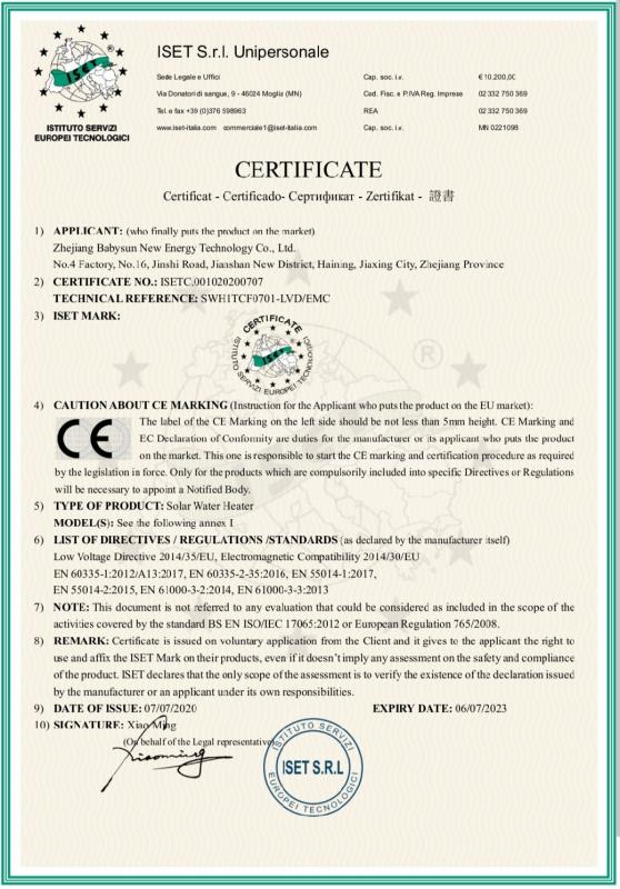 CE - Zhejiang Babysun New Energy Technology Co., Ltd.