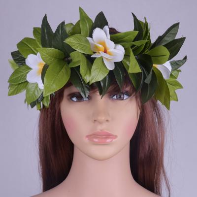 China Fashion HK0021 64CM Haku Hawaii Dance Hula Girl Headband Festival Headwear Plumeria Leaf W Artificial Silk Maile Decorative Performance for sale