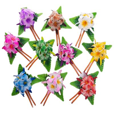 China Hair Accessories Wholesales Color 15CM Plumeria 3-Foam Hair Stick W Spide Polynesian Dancing Lily and Fern Leaves Hawaii Flower Party From Factory Supplier HC00050 10 for sale