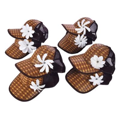 China HIGH QUALITY COMMON Sun Visor Sports Hat Straw Hat Hawaii Summer Beach Baseball Cap Trucker Tiara Flower On Handmade Woven Moss HH00011 for sale