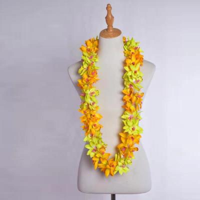 China High Quality Hawaiian Lei Festival Performance Artificial Silk Orchid Flower For Polynesian Dance Dance Luau Party for sale