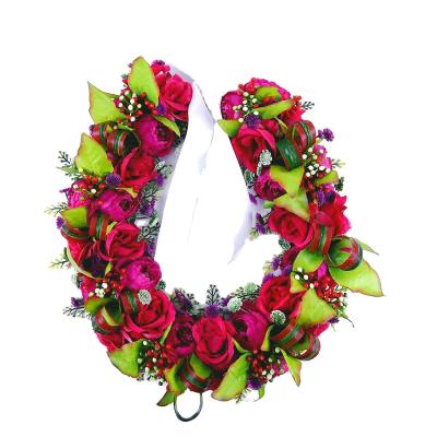 China Wholesale Lady Festival Performance Leis of artificial silk necklace Rose Short Lei Hawaii Women from festival performance decoration factory supplier HL00020A-3 64CM for sale