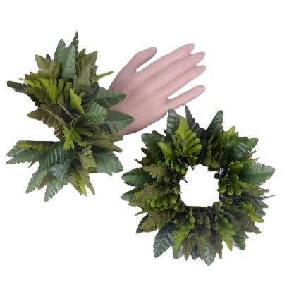 China Artificial Silk Fern Leaves Wristlet Women Wristband Hawaii Dance Party Props Bracelet From Festival Performance Decoration Factory Supplier HC30001C-3 25CM for sale