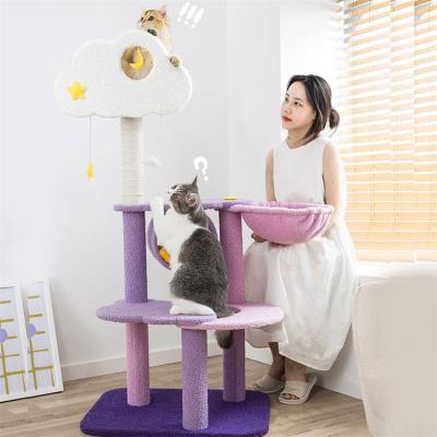 China Stocked High Quality Novelty Short Plush Material For Purple Sky Cat Scratcher Climber Tree Scratching Pet Toy for sale