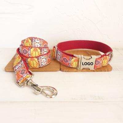 China Customized Customized Printing Dog Collars Leashes Bowknot Set Pattern Printing Buckle Metal Adjustable Dog Collar for sale