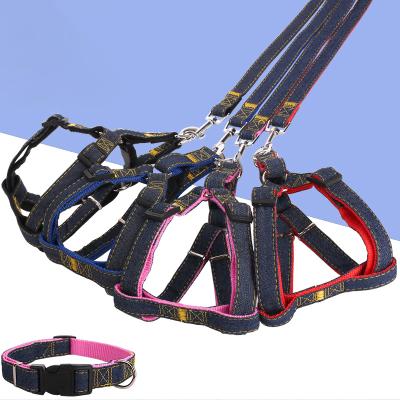 China Amazon Best Seller Pet Denim Dog Collar Stocked Leash Harness Set Wholesale for sale