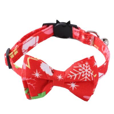 China 2021 New Arrival Multi-color Christmas Design Adjustable Bell Bow Stocked Dog Cat Collar for sale