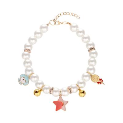 China Fashion Stocked Cat Necklace Collar Wholesale Pet Pearl Necklace Jewelry New Arrival Newest for sale