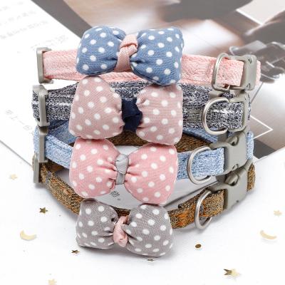 China Wholesale Pet Stocked Cat Collar Choke Dog Collar Cat Collar Cute Cotton Bow Tie for sale