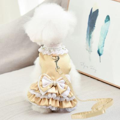 China Cute Princess Stocked Wholesale Spring Summer Style Dog Dress With Bowknot Dog Clothes Dog Clothes With Leash for sale