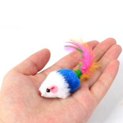 China Cat Toy False Mouse Pet Cat Stocked Toys Plush Mini Mouse Toys Feather Mini Funny Playing With Colorful for sale