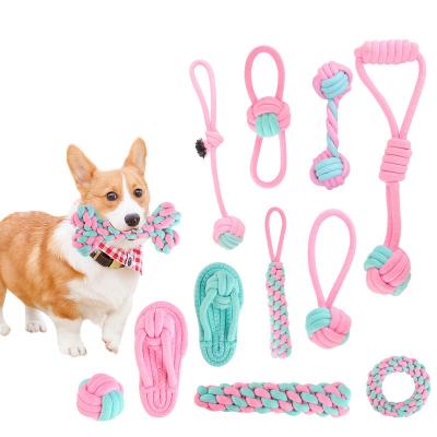 China 2021 New Arrival Stocked Durable Cotton Rope Dog Toys 12 Pack Gift Set Free Assortment Pet Chew Dog Toy for sale