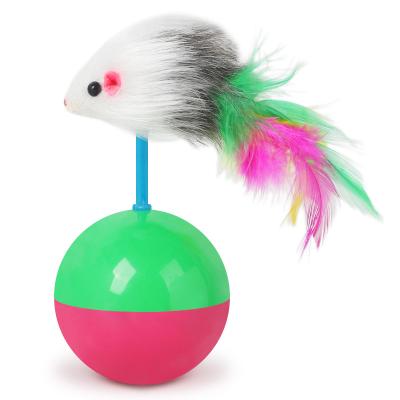 China 2021 New Ball Stocked Cat Toys Funny Interactive Cat Mouse Toys Cute Feather Tumbler Mouse Cat Toy for sale