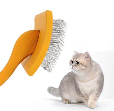 China Manufacturer Stocked Wholesale Portable Pet Brush Metal Wooden Long Pin Slicker Brush For Pet Wire Grooming Brush Dogs and Cats for sale