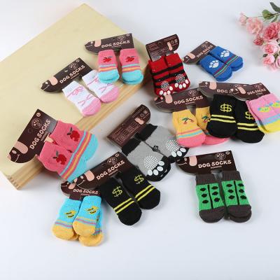 China 4pcs/Set Pet Apparel Dog Stocked Anti Slip Protect Paw Socks Custom Design Support For Dogs for sale