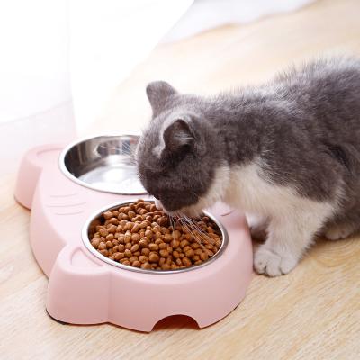 China Viable Wholesale Cute Macarons Thickened 2 in 1 Dog Cat Dual Stainless Steel Pet Feeder Bowls for sale