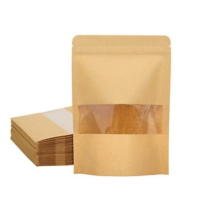 China Brown Stand Up Food Storage Reusable Promotion Factory Supply Kraft Paper Bag With Clean Windows for sale