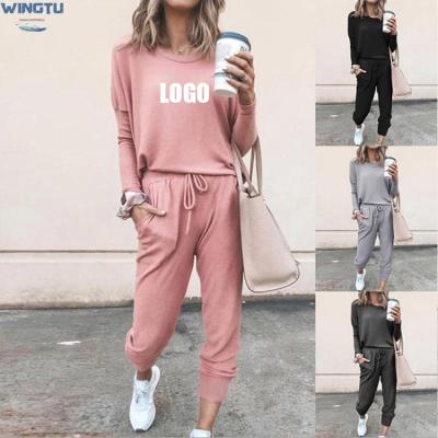 China Customized 2021 QUICK DRY Logo Size Ladies Cozy Loungewear Winter Plus 2 Piece Lounge Wear Set Women's for sale