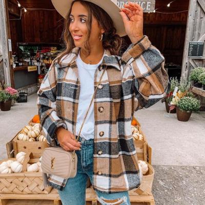 China Anti-Wrinkle Autumn Long Sheath Casual Plaid Shacket Women Button Down Shirts Loose Shirt Jackets Ladies for sale