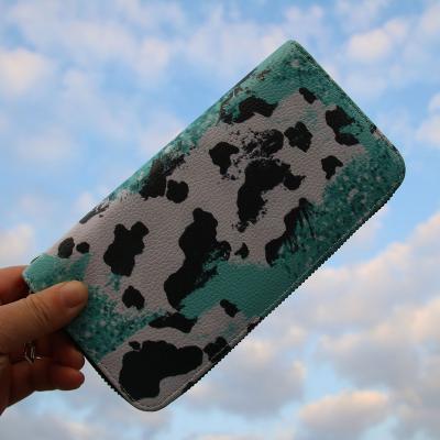 China Wholesale Anti-theft Vintage Western Fashion Cheap Card Holder Teal Cow Long PU Leather Colorful Lady Grab Women Wallet For Girls for sale