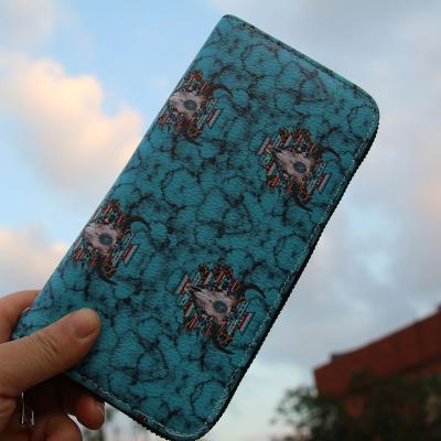 China Cheap Colorful Anti-theft Vintage Marble Wholesale Fashion Deer Turquoise Card Holder PU Leather Lady Long Grab Women Wallet For Girls for sale